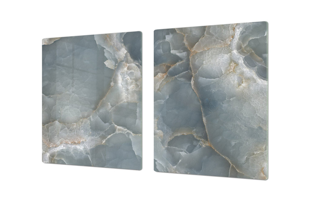 Stove Top Cover - Blue-Gray Marble Glass | Gas & Electric Cook Top Cover | Charcuterie Board