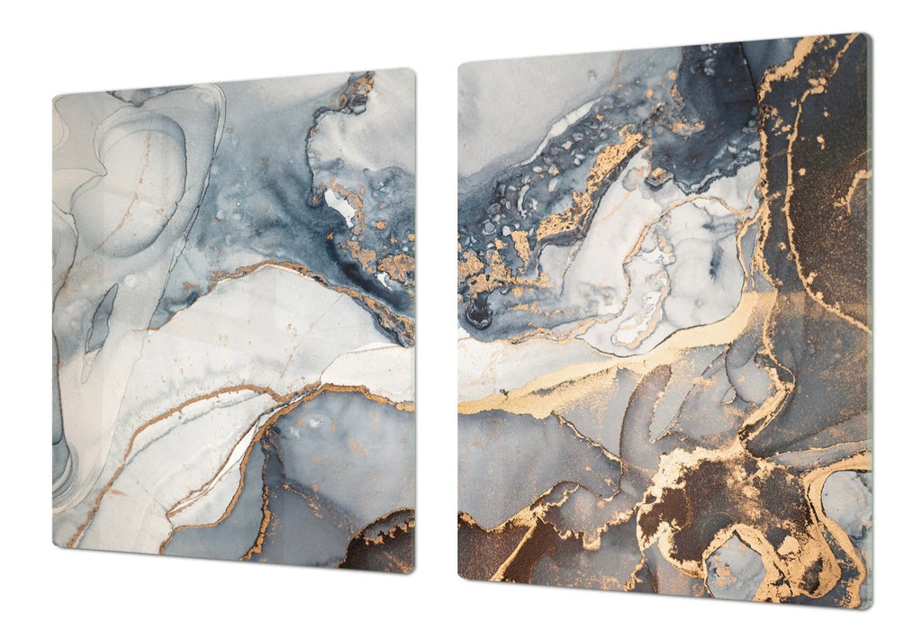 Tempered Glass Stove Top Range Cover - Blue and Gold Glitz | Gifts | Festive Fit Home | Charcuterie Boards