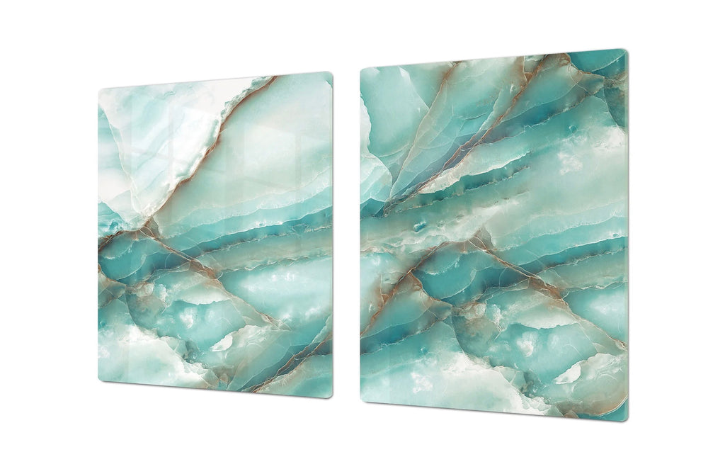 Stove Top Cover - Teal Marble Glass | Gas and Electric Cook Top Cover 