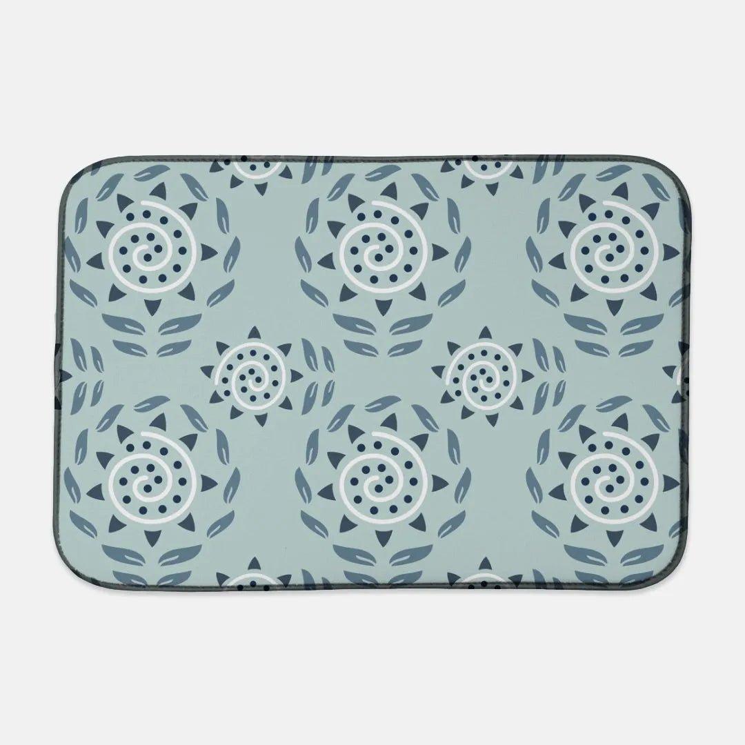 Abstract Aqua Blue Dish Drying Mat - Festive Fit Home