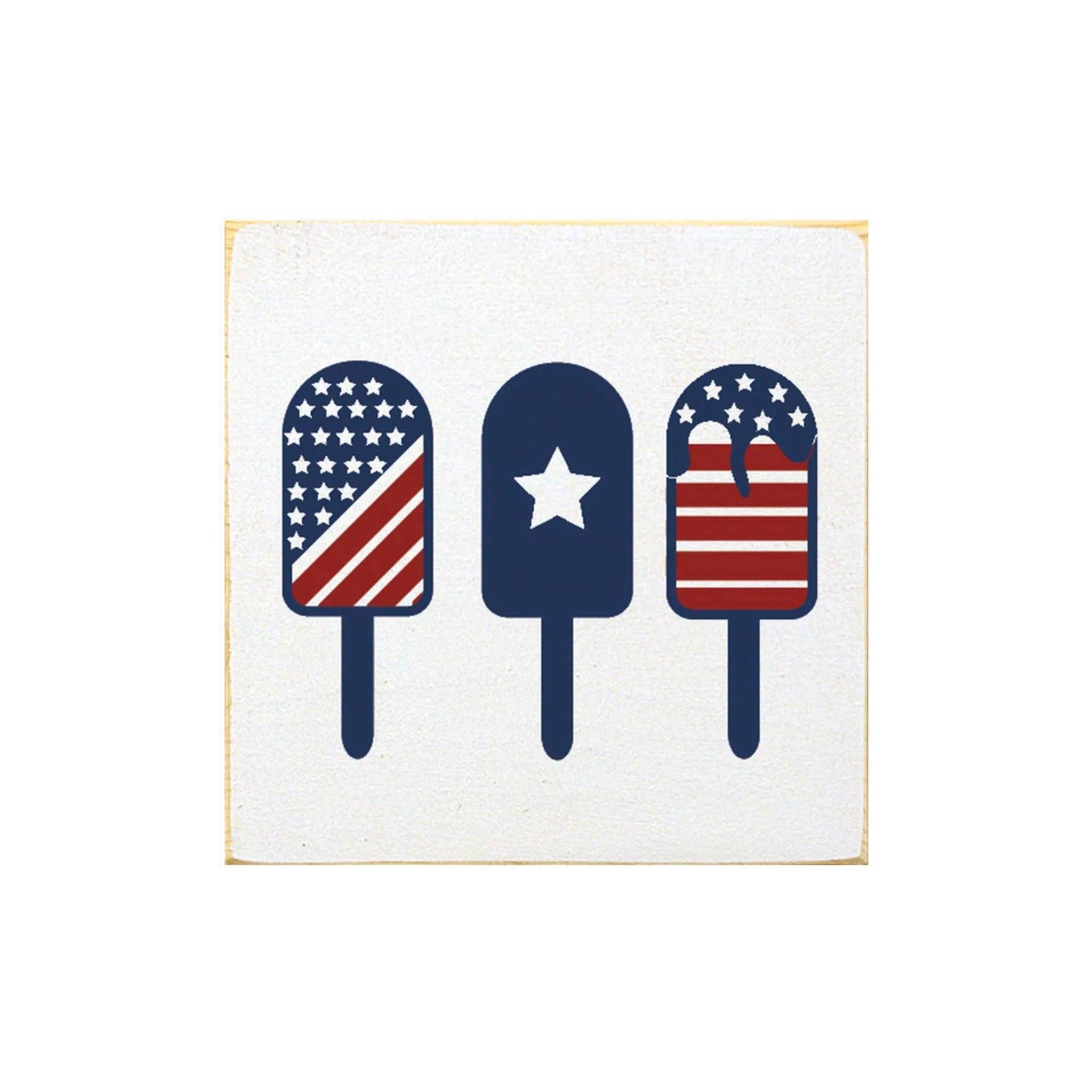 American Flag Popsicles Wood Sign - 7"x7" - Festive Fit Home