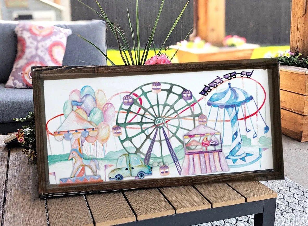 Amusement Park Summer Art Framed Wood Sign - 12"x24" - Festive Fit Home