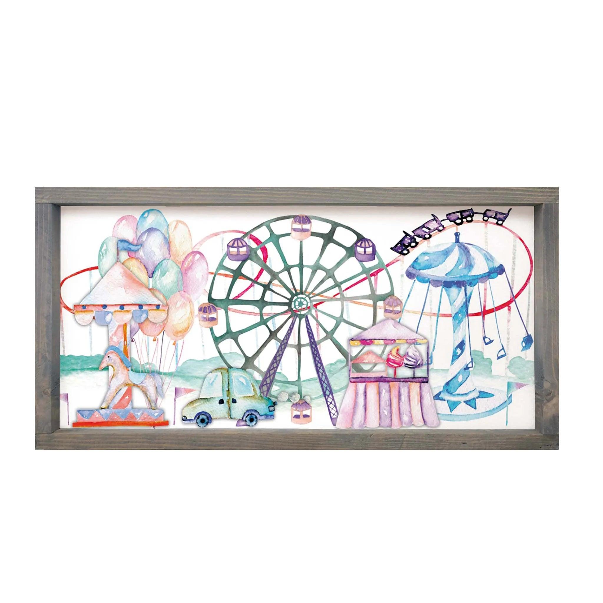 Amusement Park Summer Art Framed Wood Sign - 12"x24" - Festive Fit Home