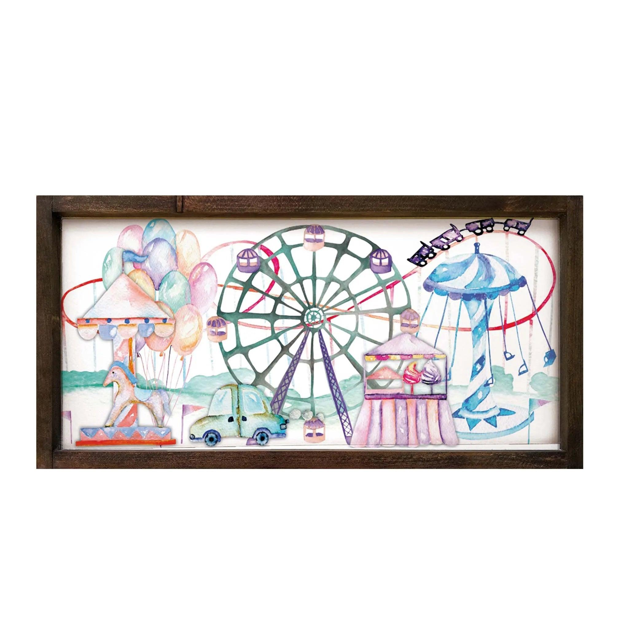 Amusement Park Summer Art Framed Wood Sign - 12"x24" - Festive Fit Home