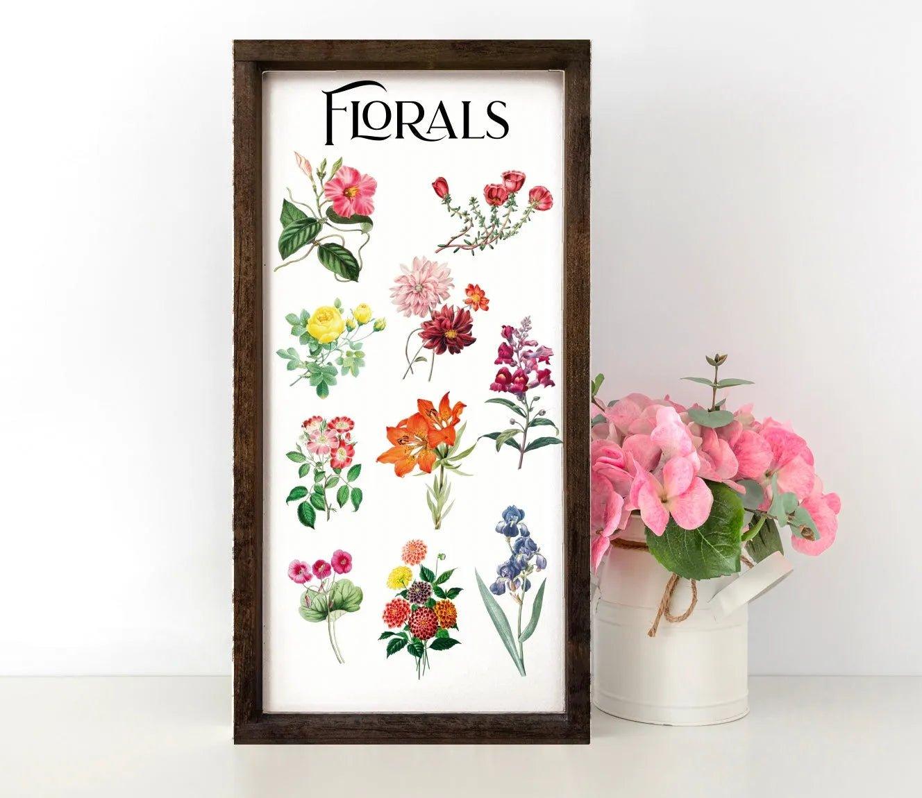 Antique Florals - Large Framed Wood Sign - 12"x24" - Festive Fit Home