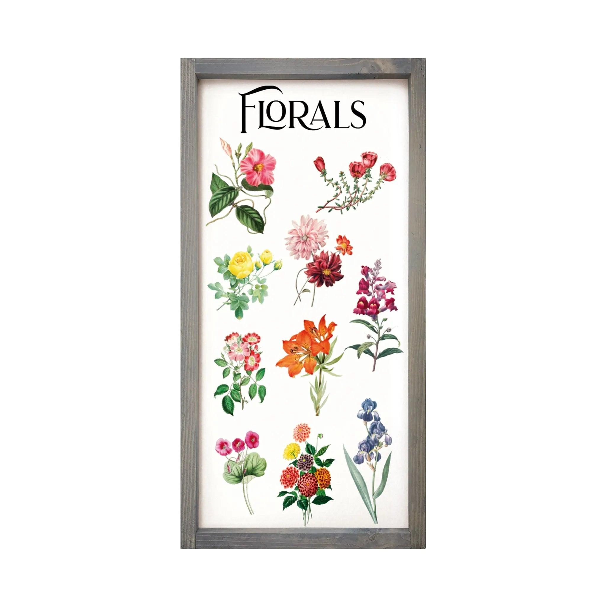 Antique Florals - Large Framed Wood Sign - 12"x24" - Festive Fit Home
