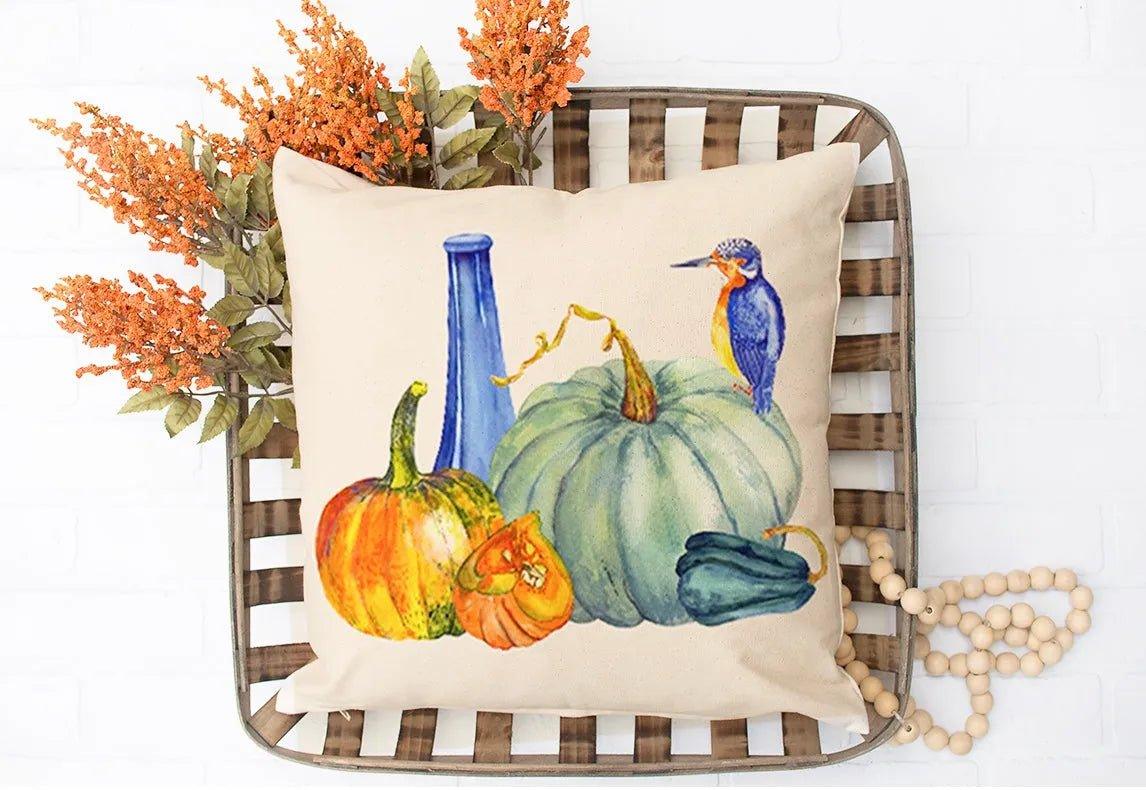 Autumn Blue Pumpkin Throw Pillow Cover - Festive Fit Home