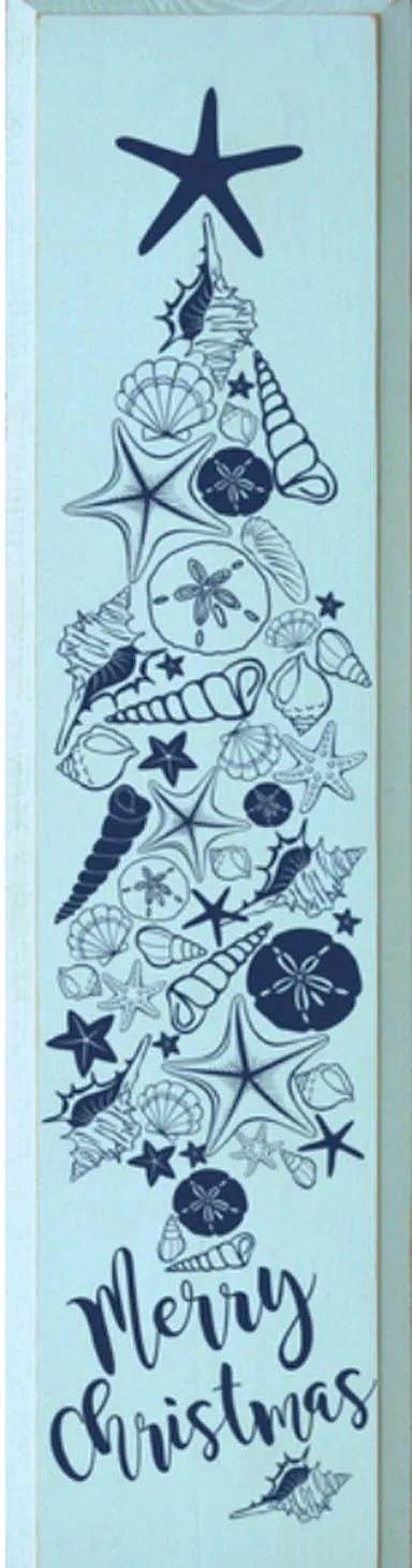 Beach Wood Christmas Sign - Seashell Christmas Tree - 9"x36" - Festive Fit Home