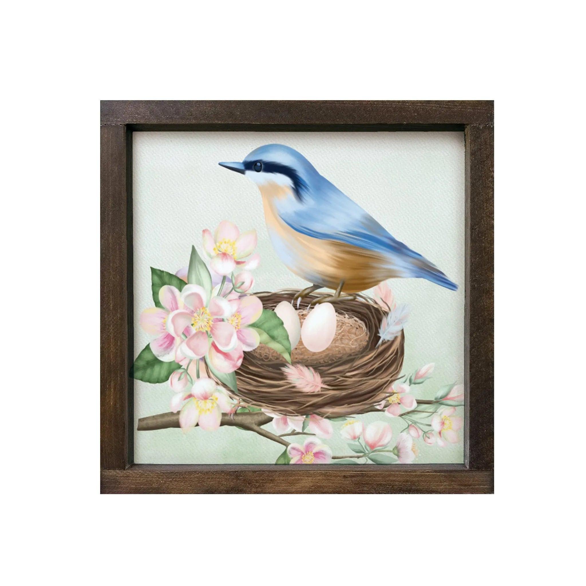 Blue Bird Framed Wood Sign - 12"x12" - Festive Fit Home