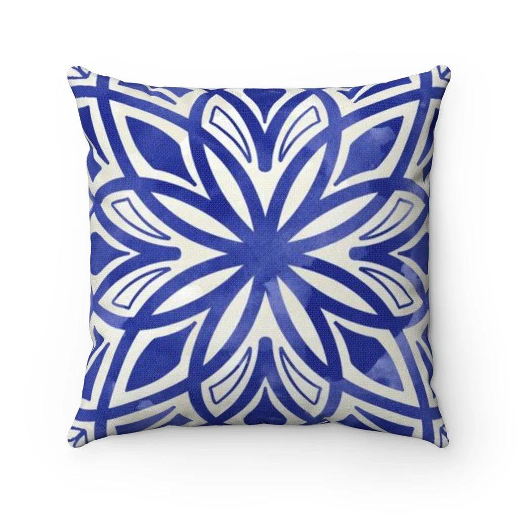 Blue Mosaic Throw Pillow Cover - Floral Star - Festive Fit Home