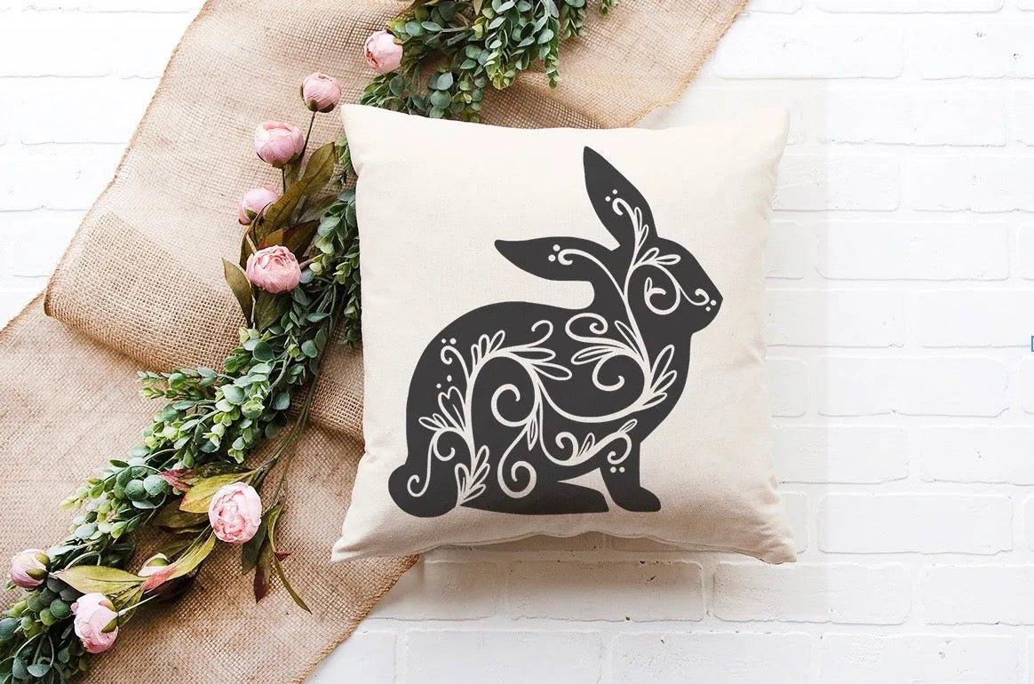 Bunny Silhouette Pillow Cover (Black | Right) - Festive Fit Home