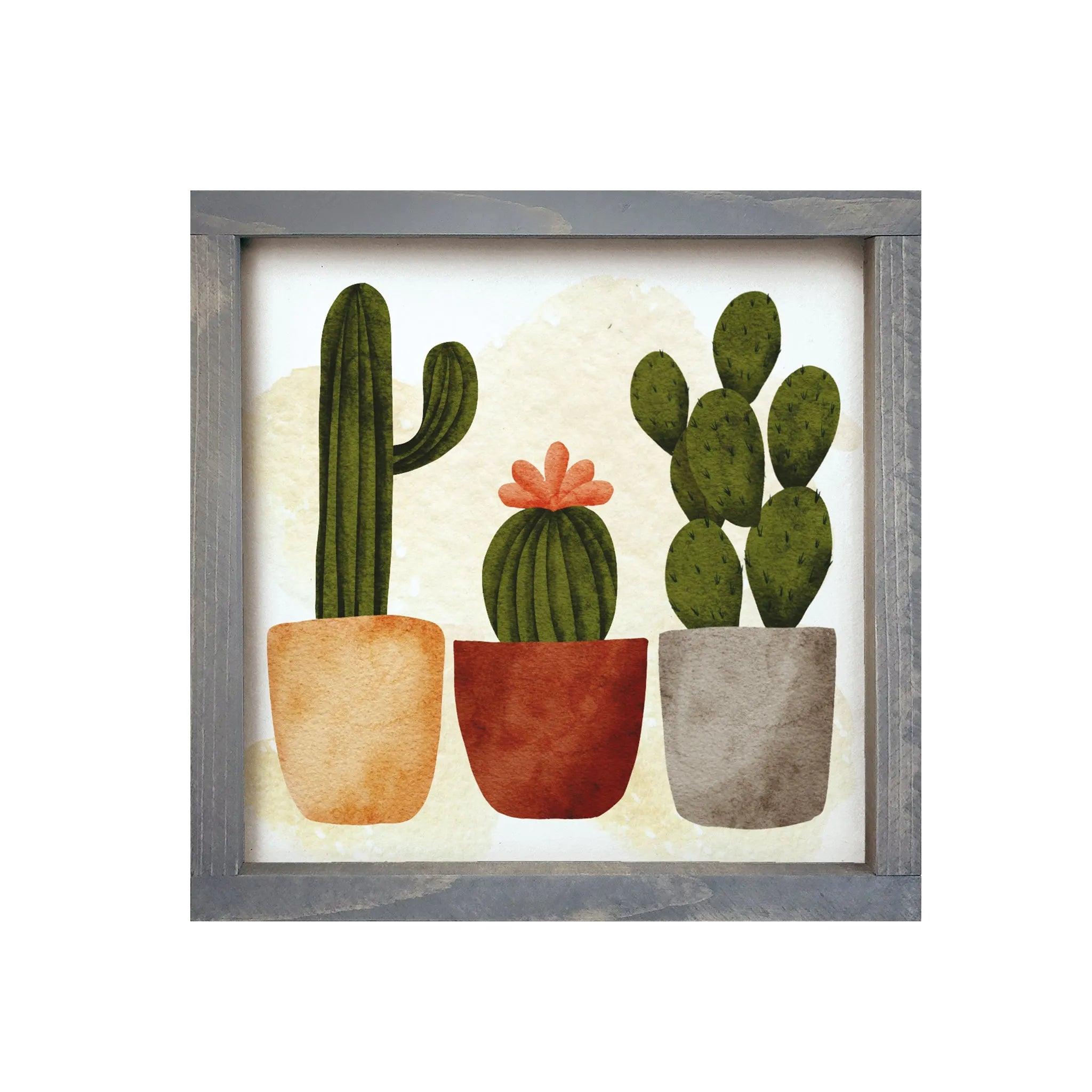 Cactus Art Framed Wood Sign - 12"x12" - Festive Fit Home