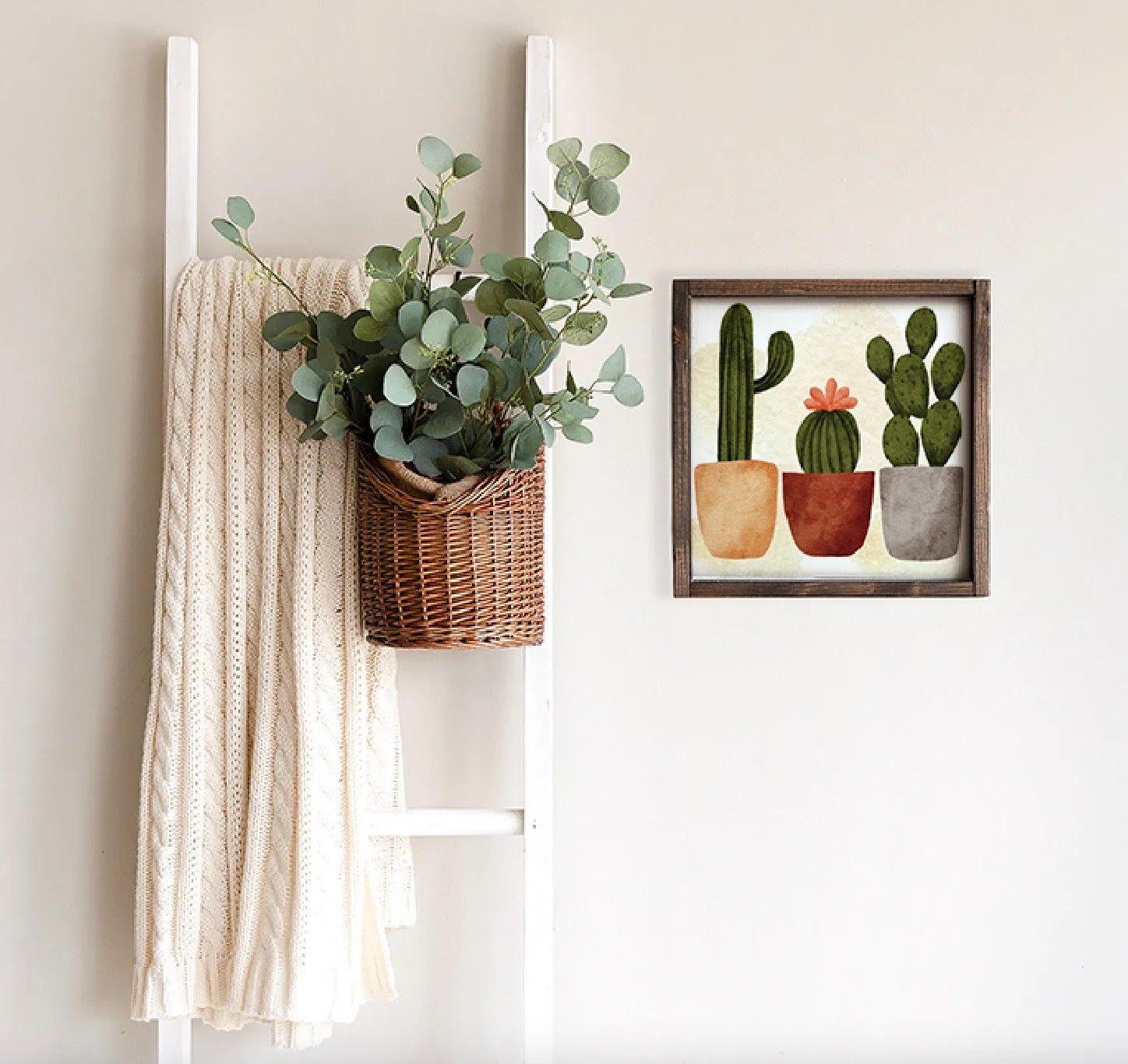 Cactus Art Framed Wood Sign - 12"x12" - Festive Fit Home