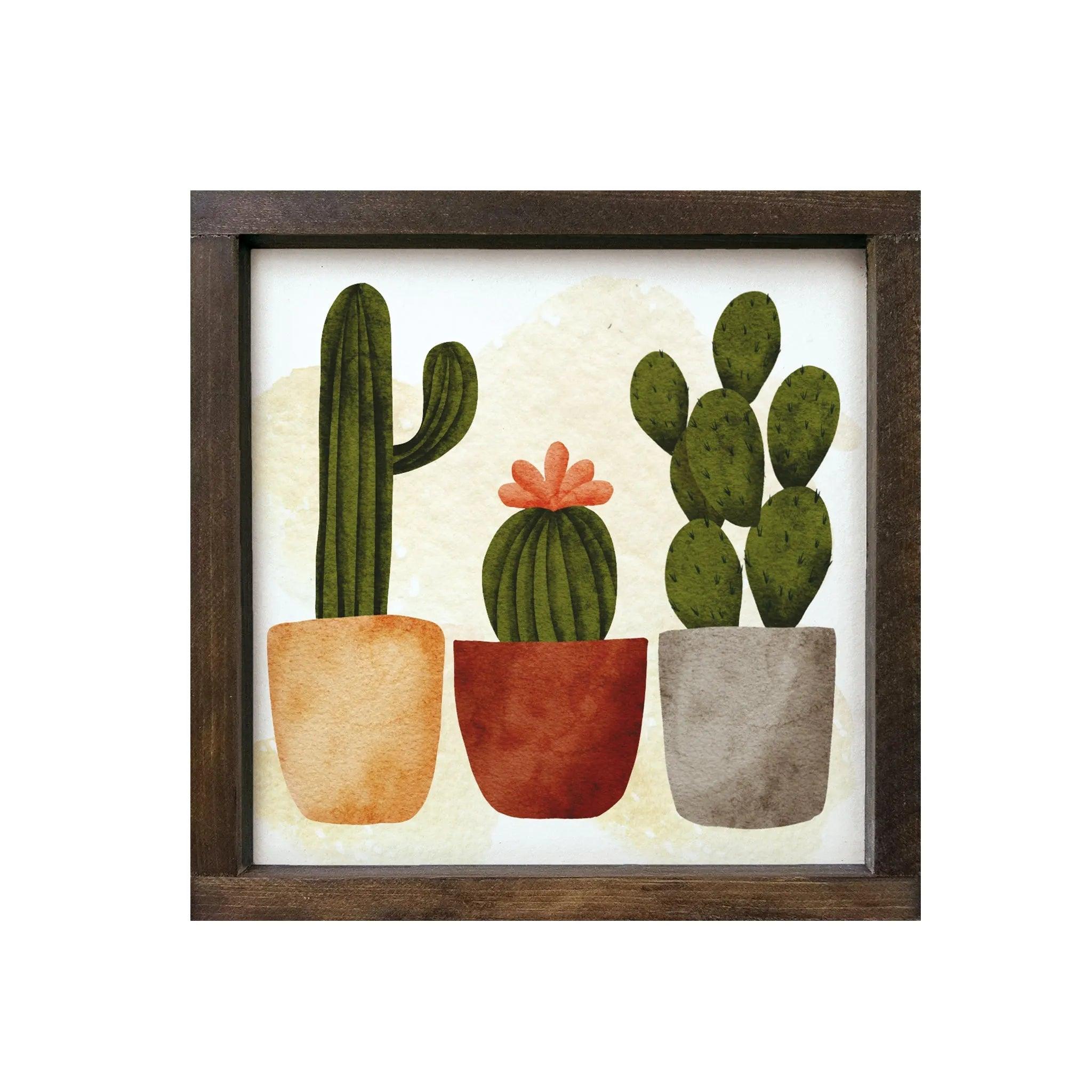 Cactus Art Framed Wood Sign - 12"x12" - Festive Fit Home