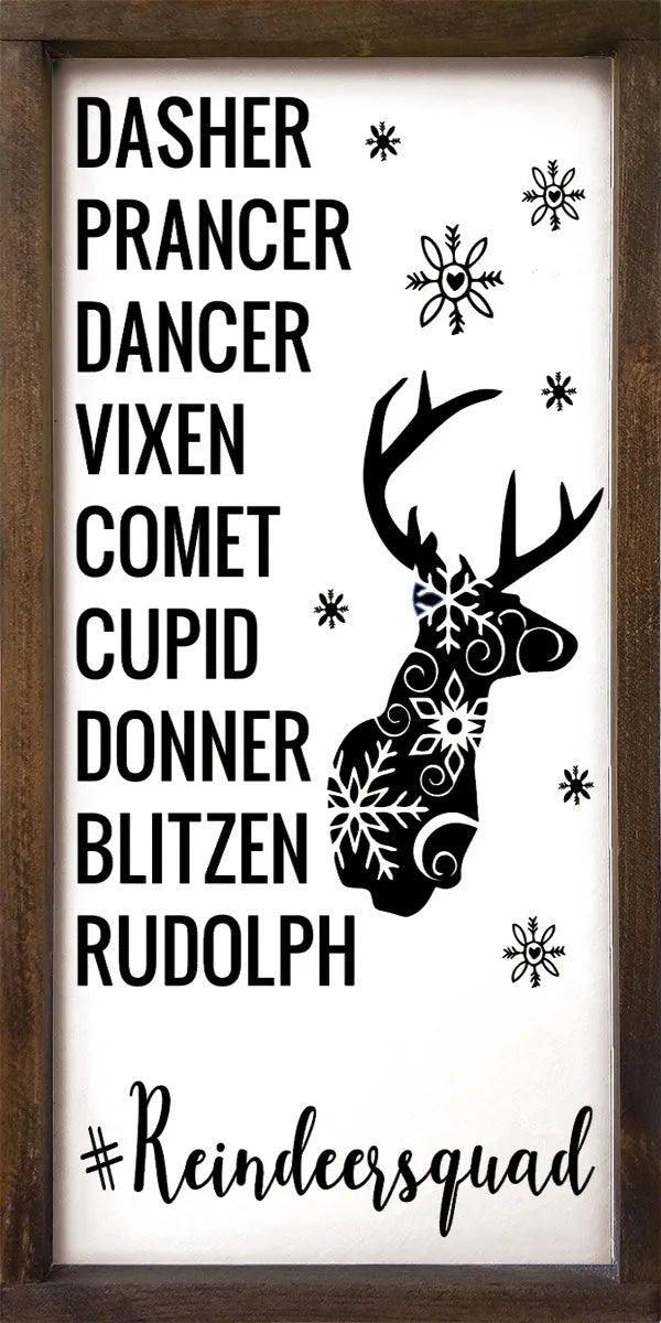 Christmas Framed Wood Sign - Reindeer Squad - 12"x24" - Festive Fit Home