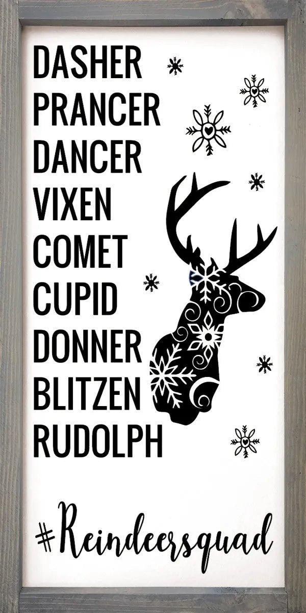 Christmas Framed Wood Sign - Reindeer Squad - 12"x24" - Festive Fit Home