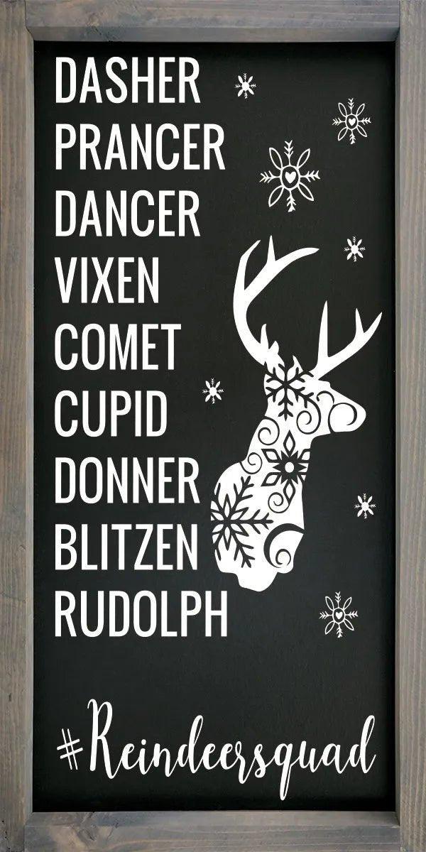 Christmas Framed Wood Sign - Reindeer Squad - 12"x24" - Festive Fit Home