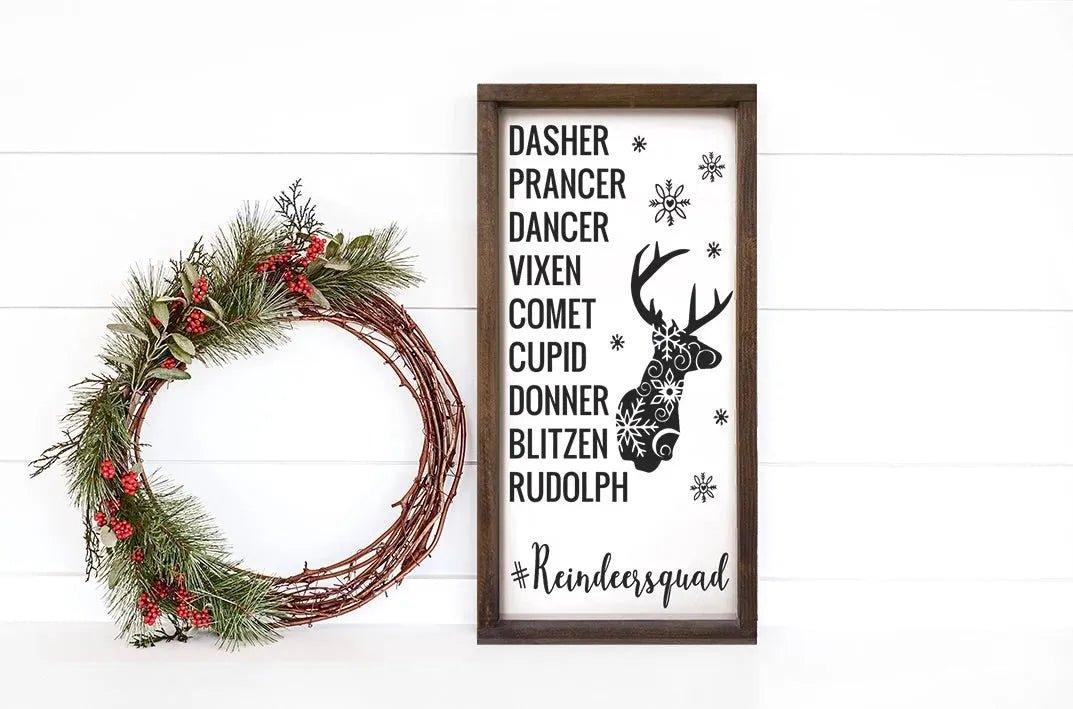 Christmas Framed Wood Sign - Reindeer Squad - 12"x24" - Festive Fit Home