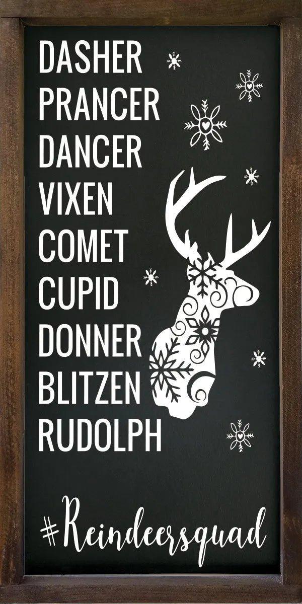 Christmas Framed Wood Sign - Reindeer Squad - 12"x24" - Festive Fit Home