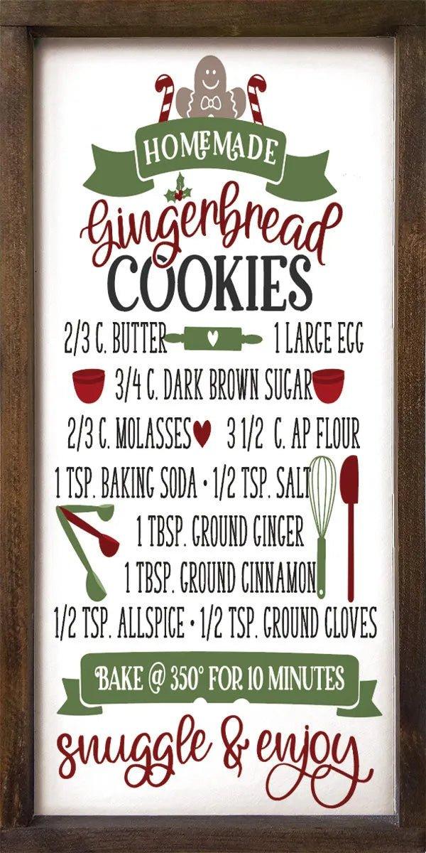 Christmas Gingerbread Cookie Recipe Farmhouse Wood Sign - 12"x24" - Festive Fit Home