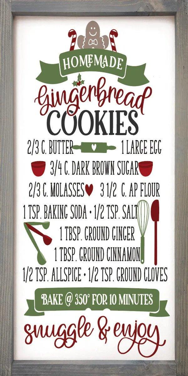 Christmas Gingerbread Cookie Recipe Farmhouse Wood Sign - 12"x24" - Festive Fit Home