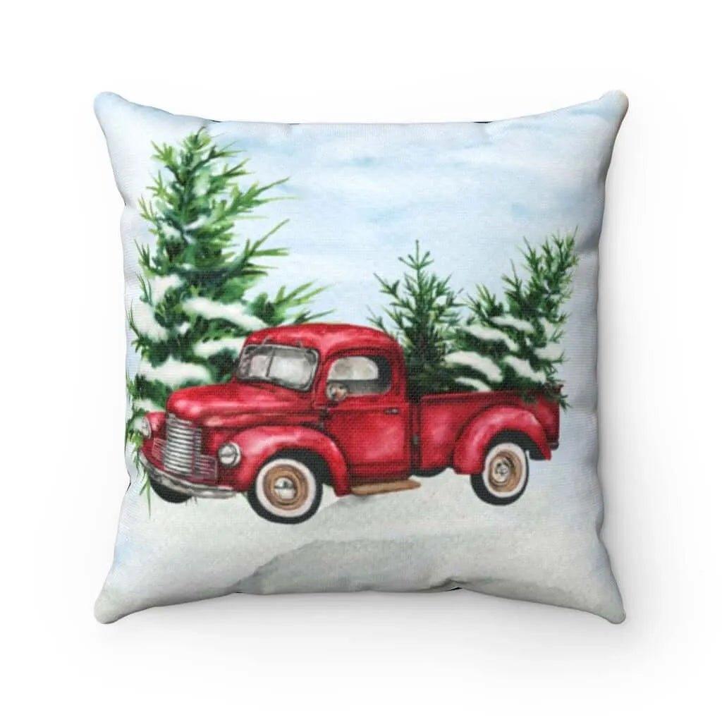 Christmas Throw Pillow Cover - Vintage Truck Tree Homecoming - Festive Fit Home