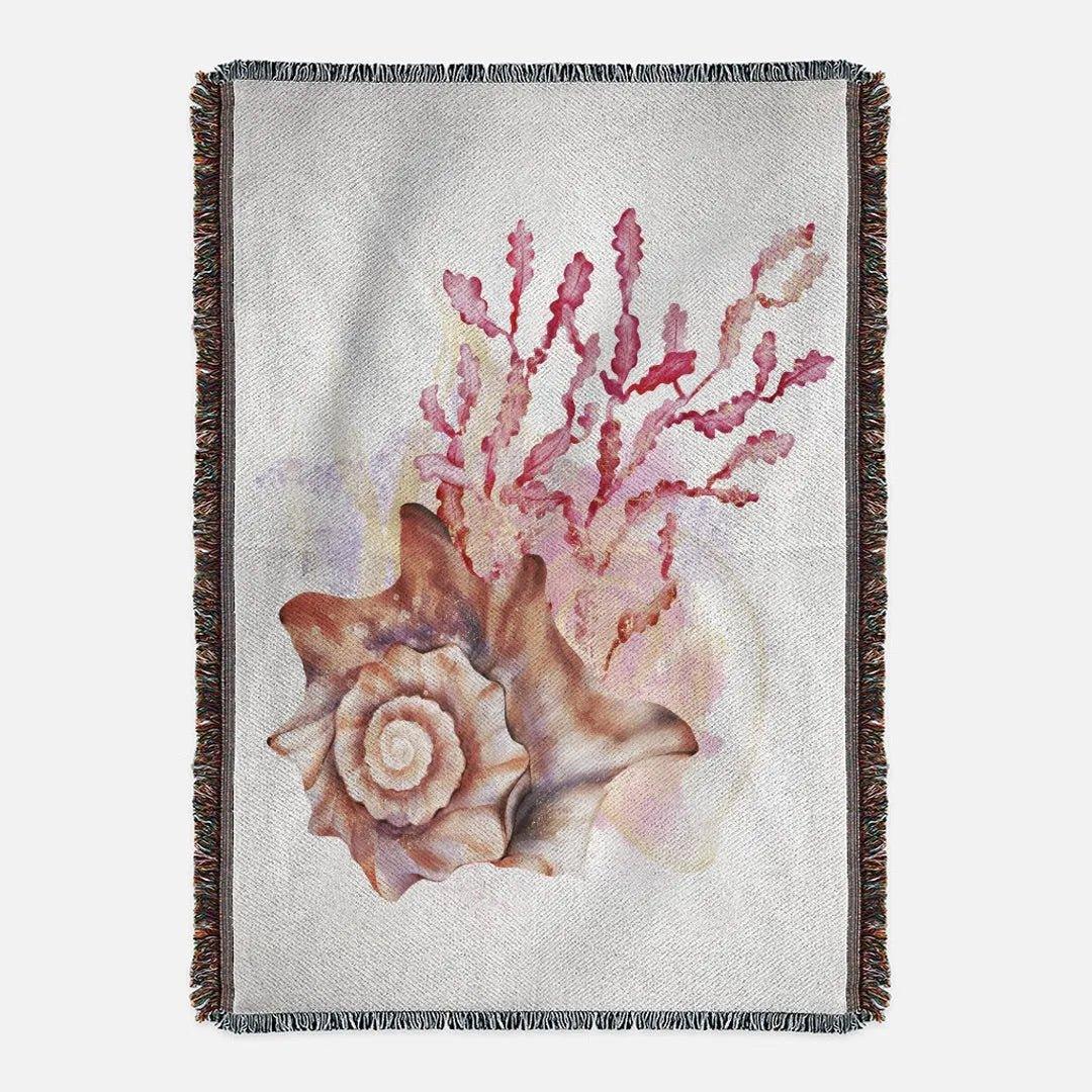 Conch Shell and Coral Woven Blanket and Tapestry - Festive Fit Home