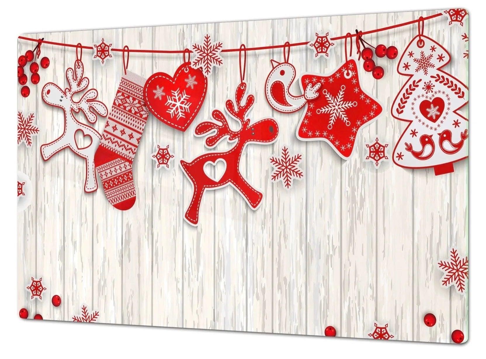Cooktop Cover - Christmas Reindeer Garland | Gas and Induction Electric Stove Top Cover | Multi - Purpose Charcuterie and Cutting Board - Festive Fit Home