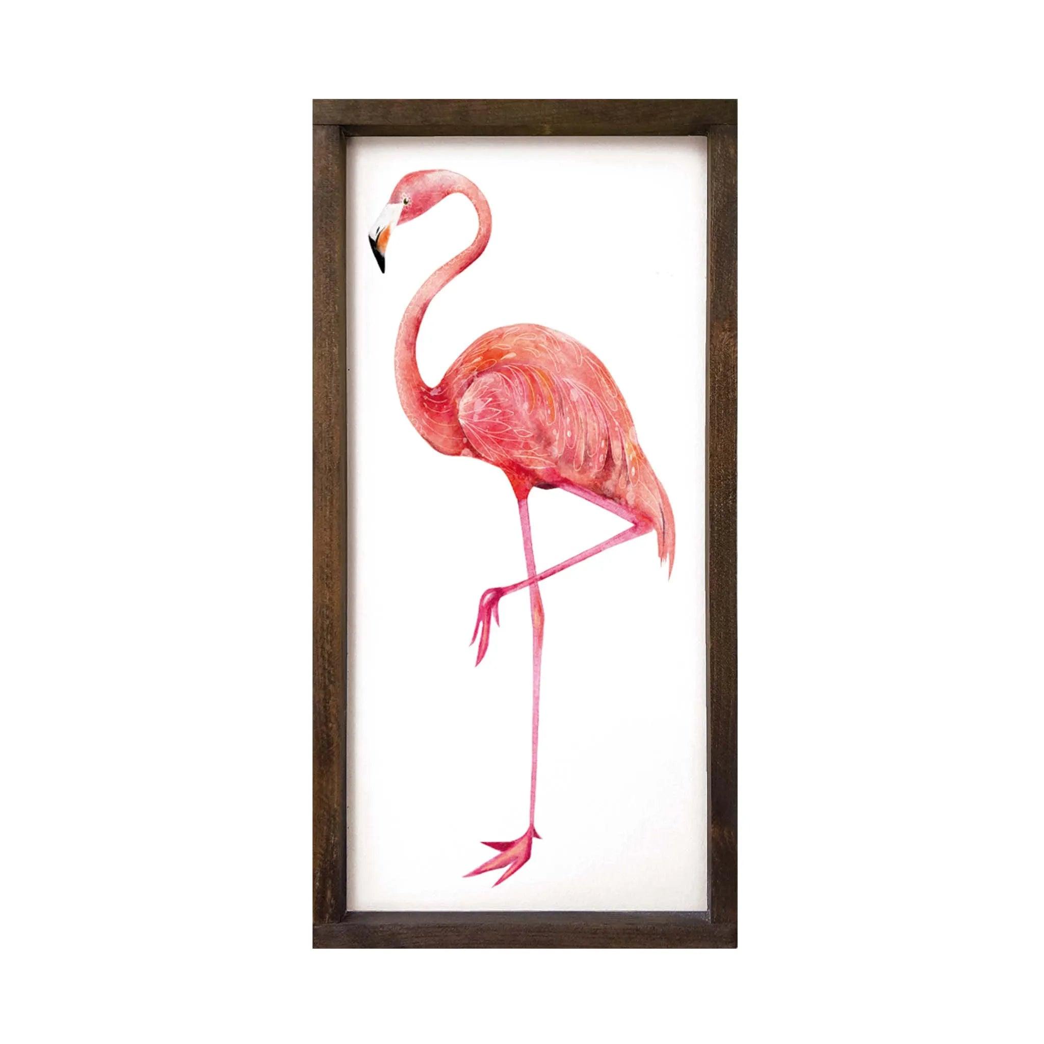 Flamingo Framed Wood Sign - 12"x24" - Festive Fit Home