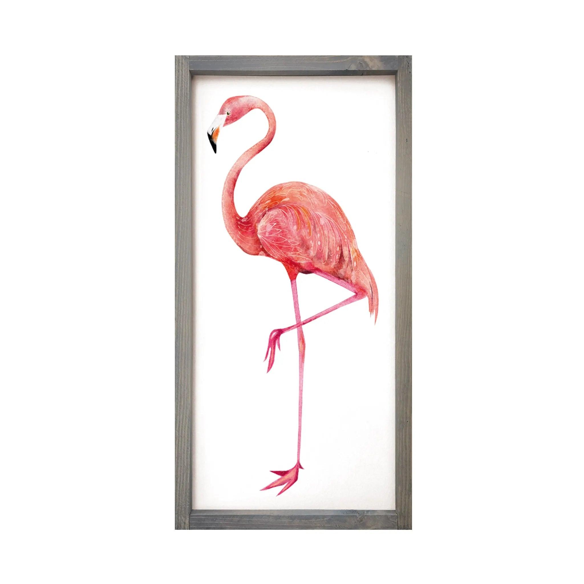 Flamingo Framed Wood Sign - 12"x24" - Festive Fit Home