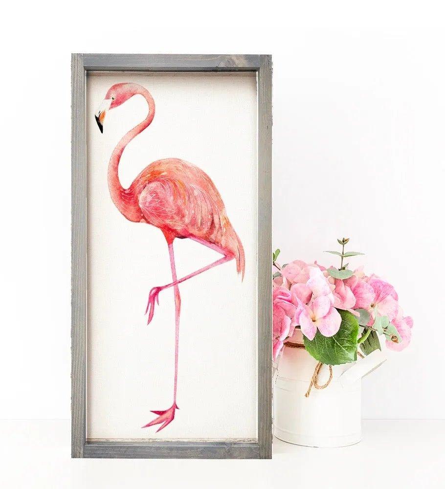 Flamingo Framed Wood Sign - 12"x24" - Festive Fit Home