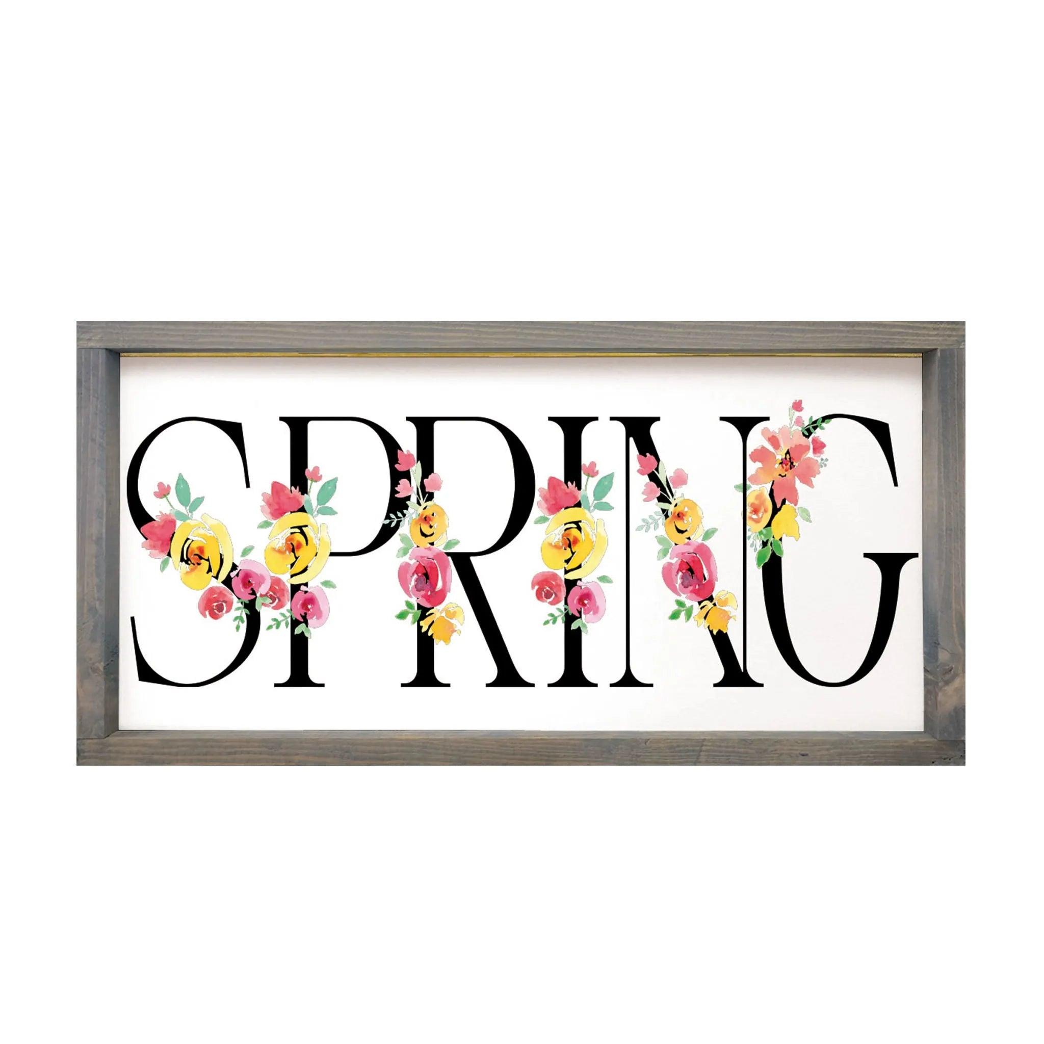 Floral "Spring" Framed Wood Sign - 12"x24" - Festive Fit Home