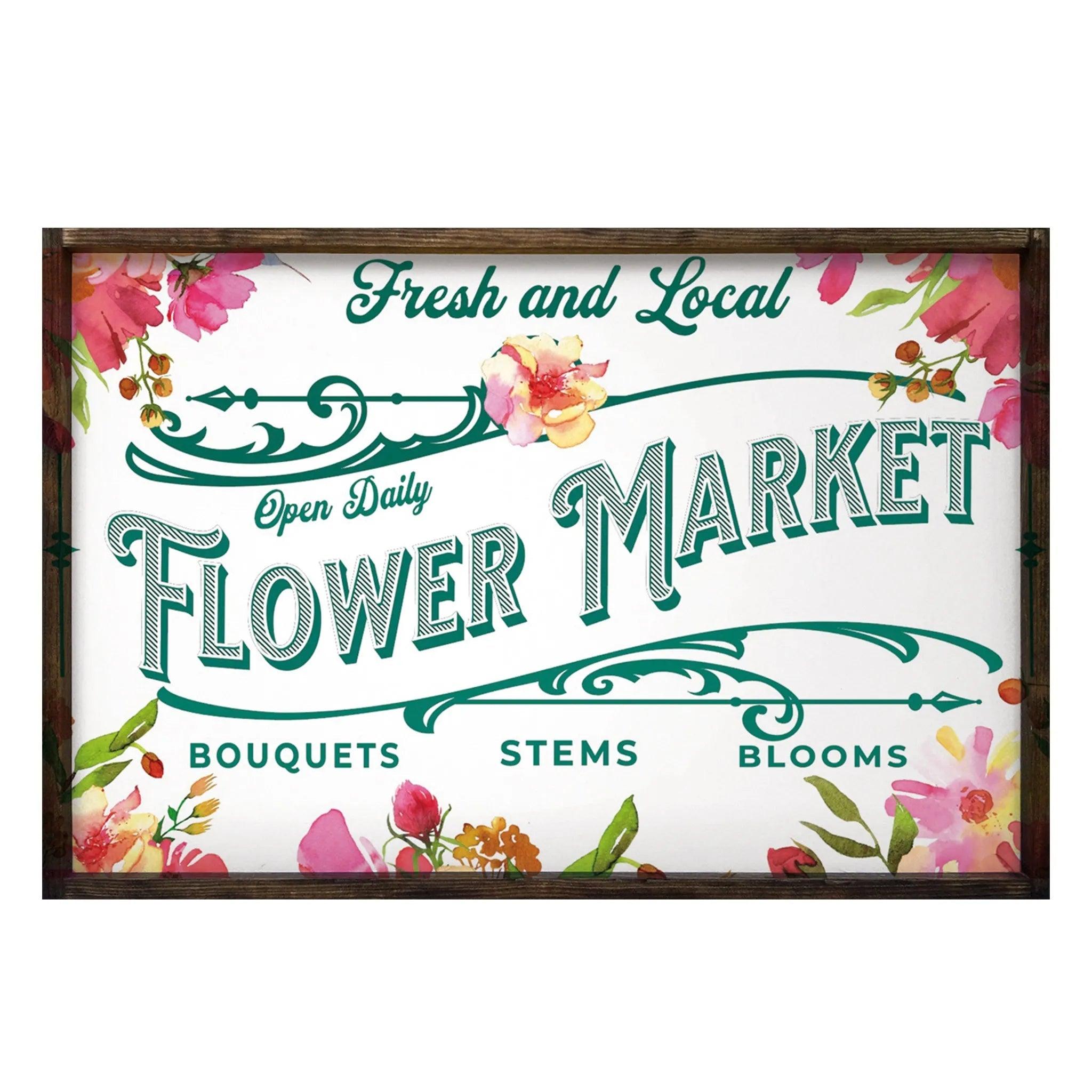 Fresh Flower Market Large Framed Wood Sign - 24"x36" - Festive Fit Home