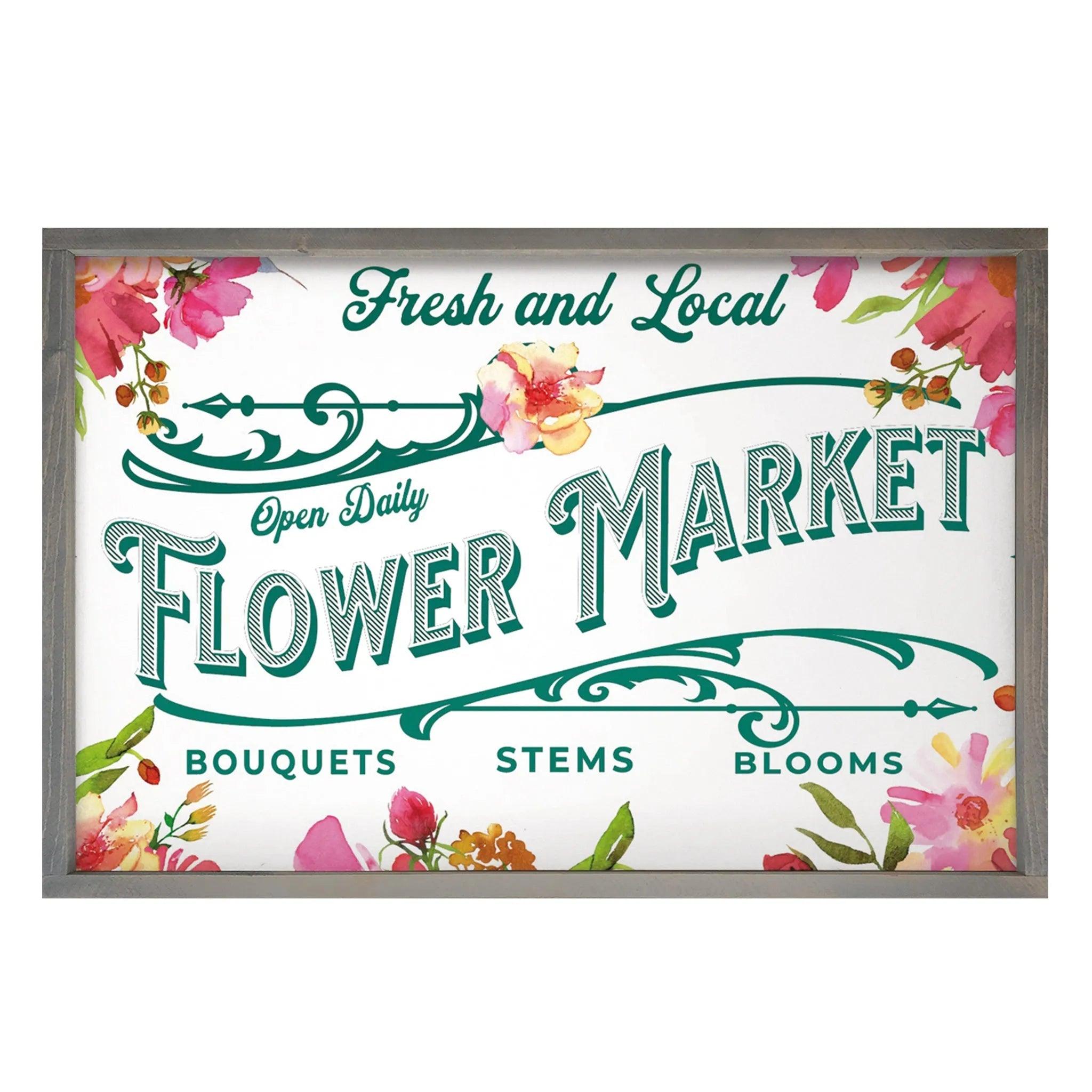 Fresh Flower Market Large Framed Wood Sign - 24"x36" - Festive Fit Home