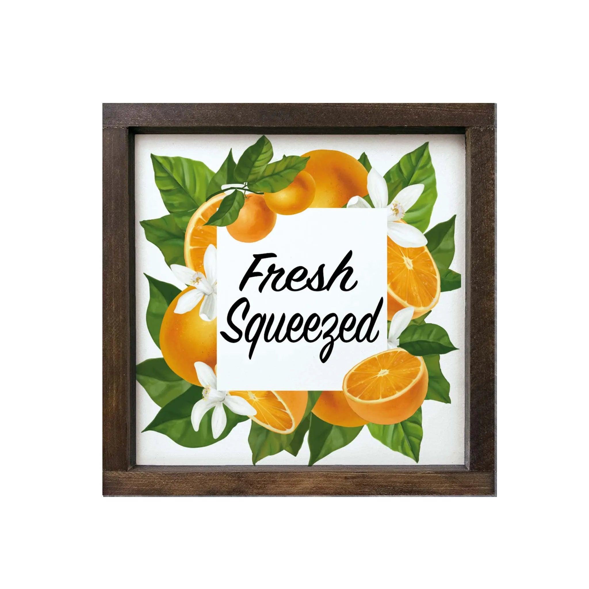 Fresh Squeezed Orange Juice Framed Art Wood Sign - 12"x12" - Festive Fit Home