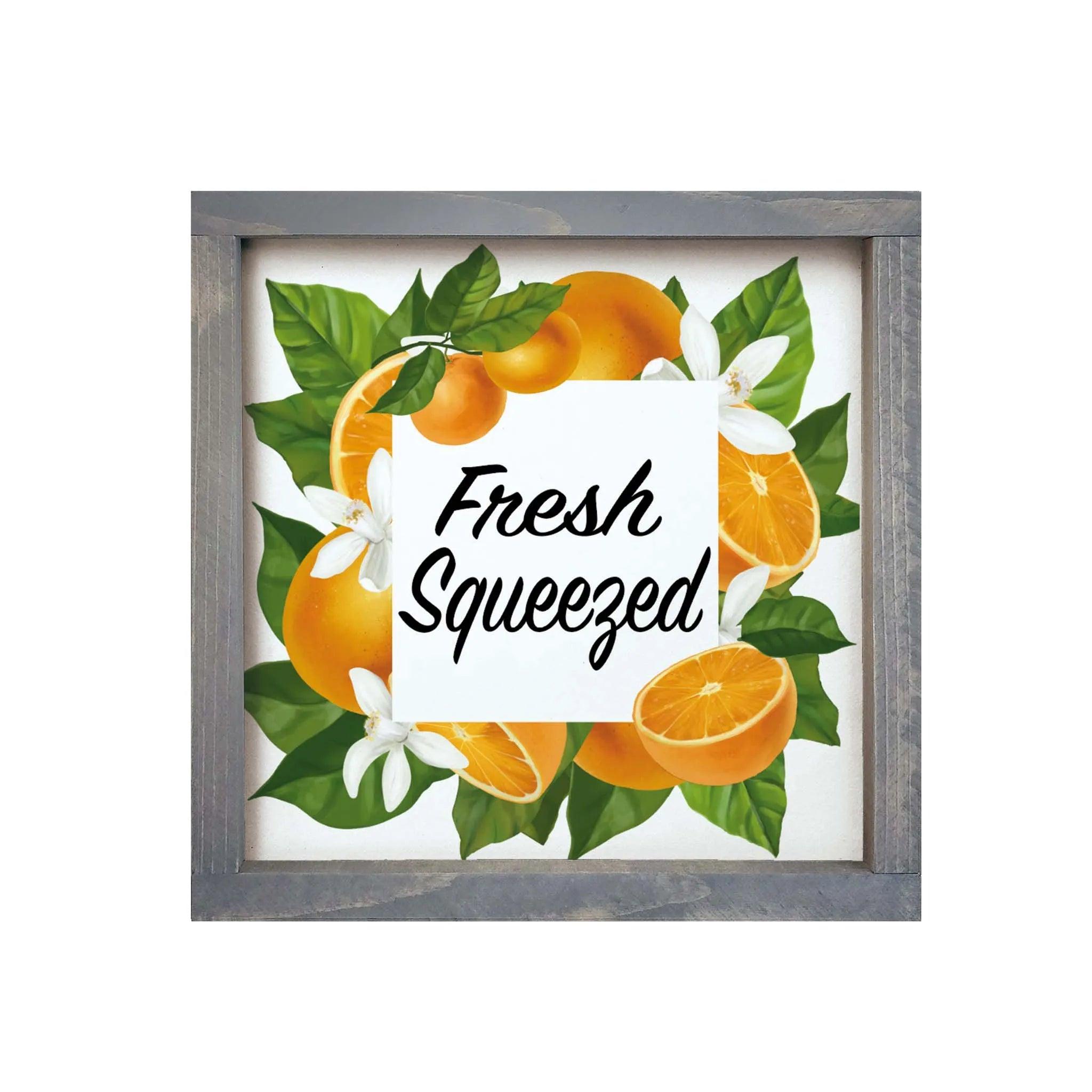 Fresh Squeezed Orange Juice Framed Art Wood Sign - 12"x12" - Festive Fit Home