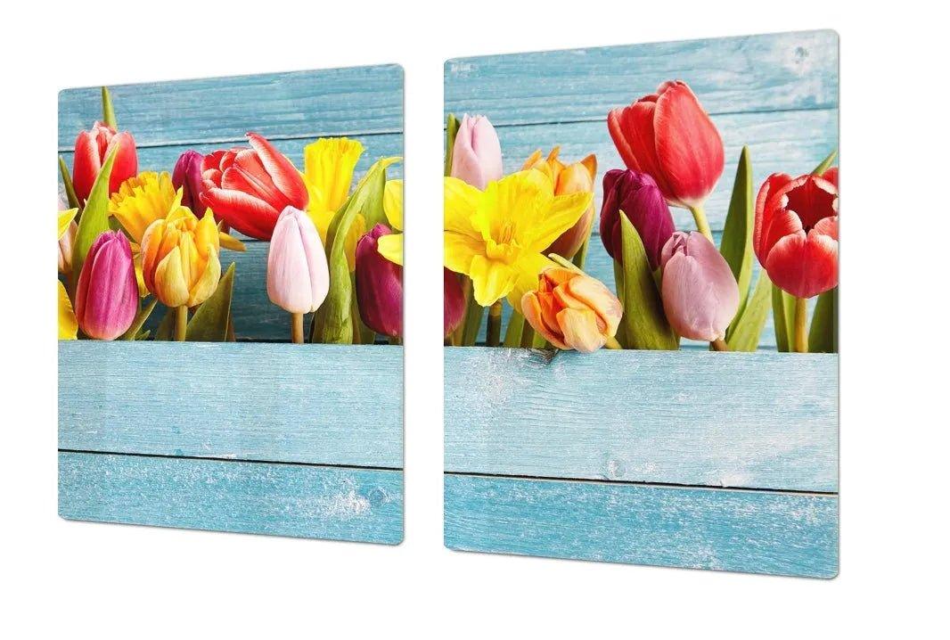 Gas & Electric Cook Top Cover - Tulips | Stove Top Cover | Burner Cover - Festive Fit Home