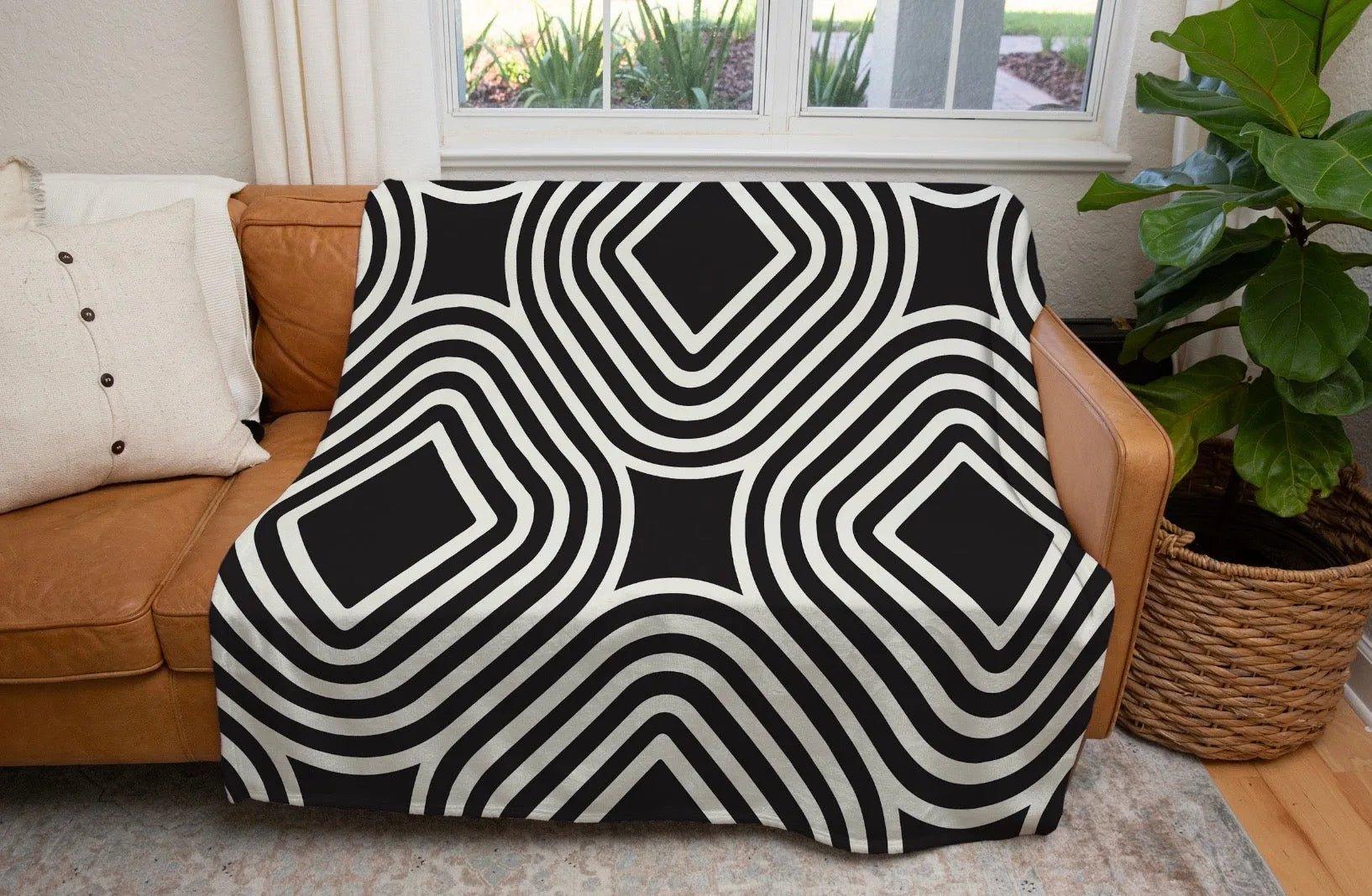 Geometric Black Squares Sherpa Blanket - 60" x 80" - Festive Fit Home