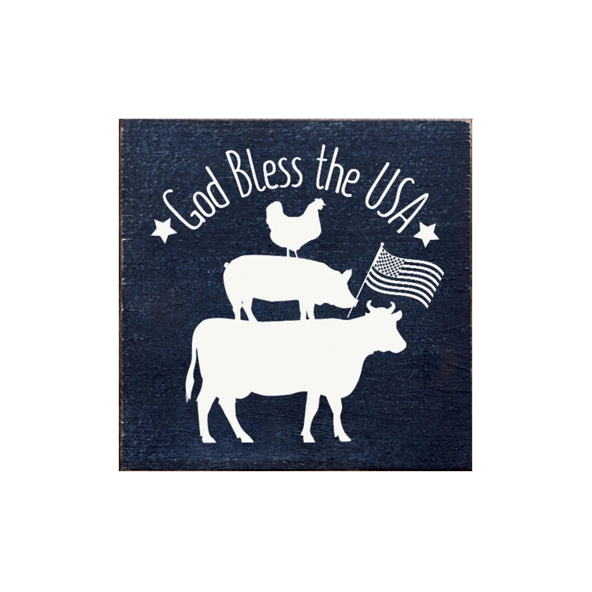 God Bless the USA - Farmhouse Animals Wood Sign - 7"x7" - Festive Fit Home