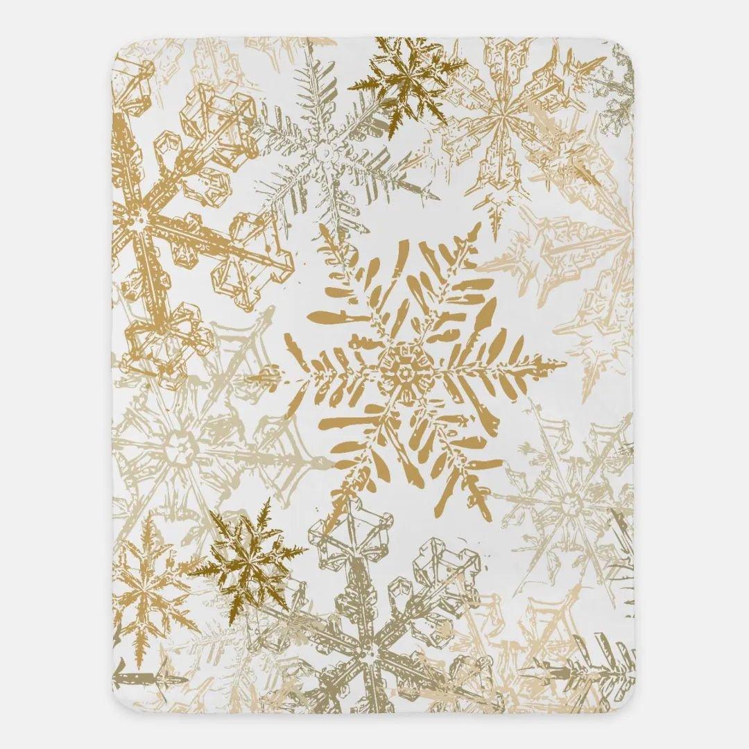 Golden Snowflakes Sherpa Blanket - 60" x 80" - Festive Fit Home
