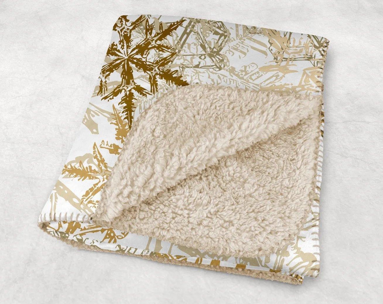 Golden Snowflakes Sherpa Blanket - 60" x 80" - Festive Fit Home