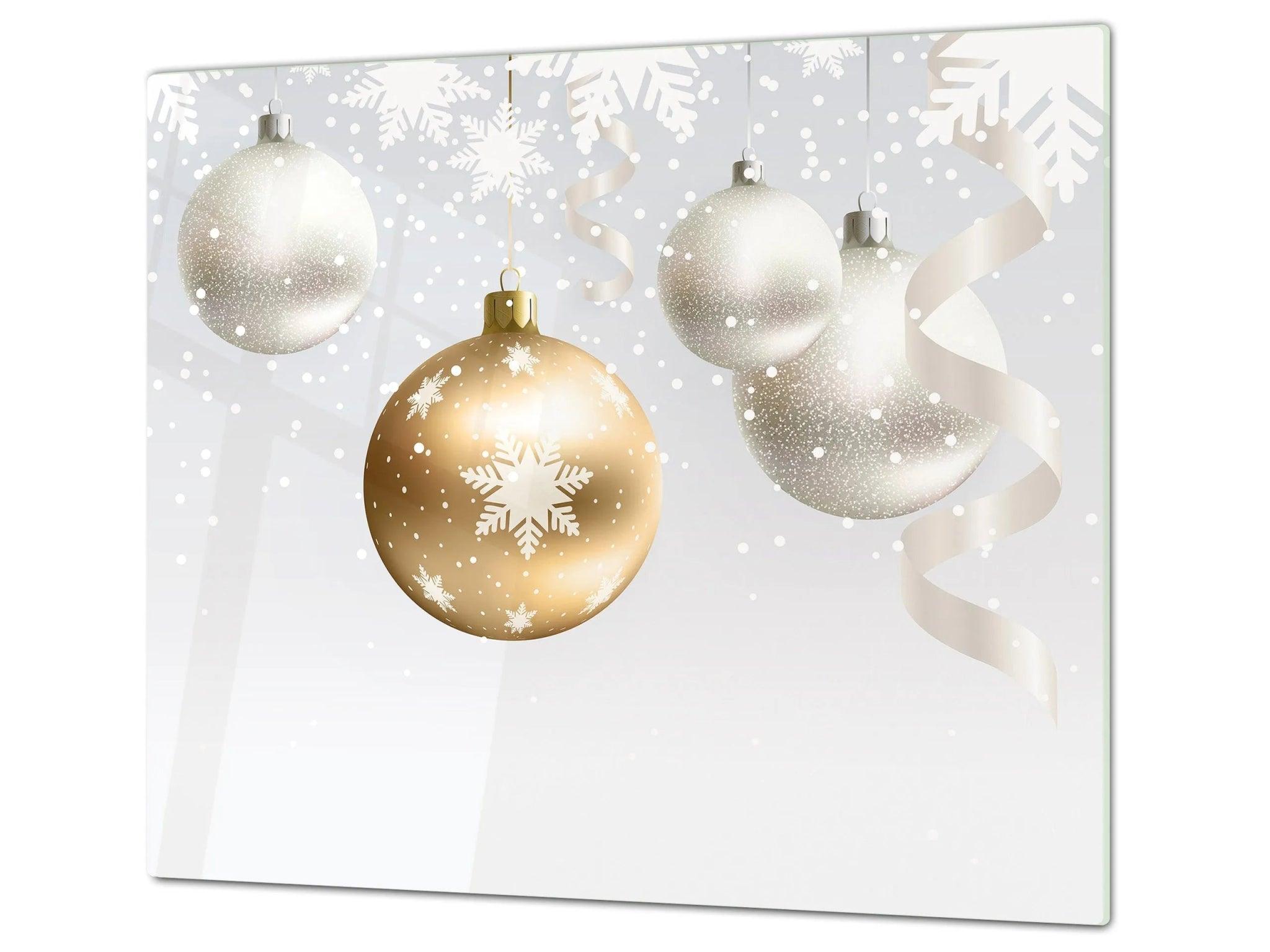 Holiday Charcuterie Board & Serving Tray - White & Gold Ornaments Christmas Serving Platter - Festive Fit Home