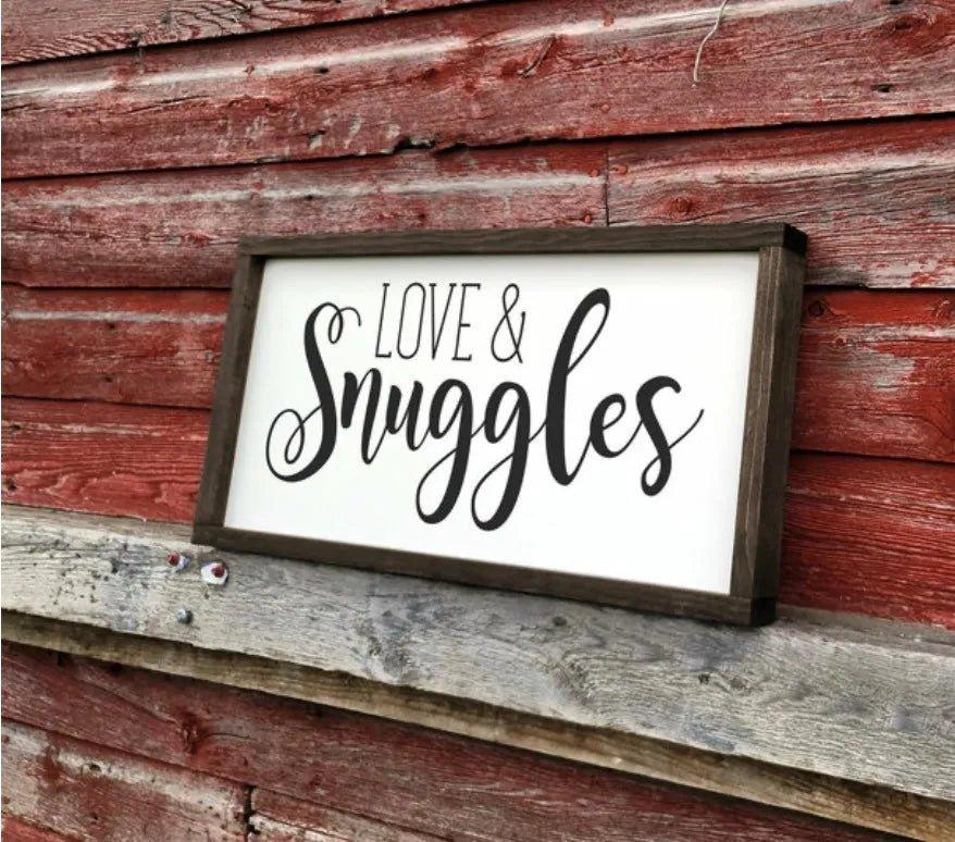 Love and Snuggles - Large Framed Wood Sign - 12"x24" - Festive Fit Home