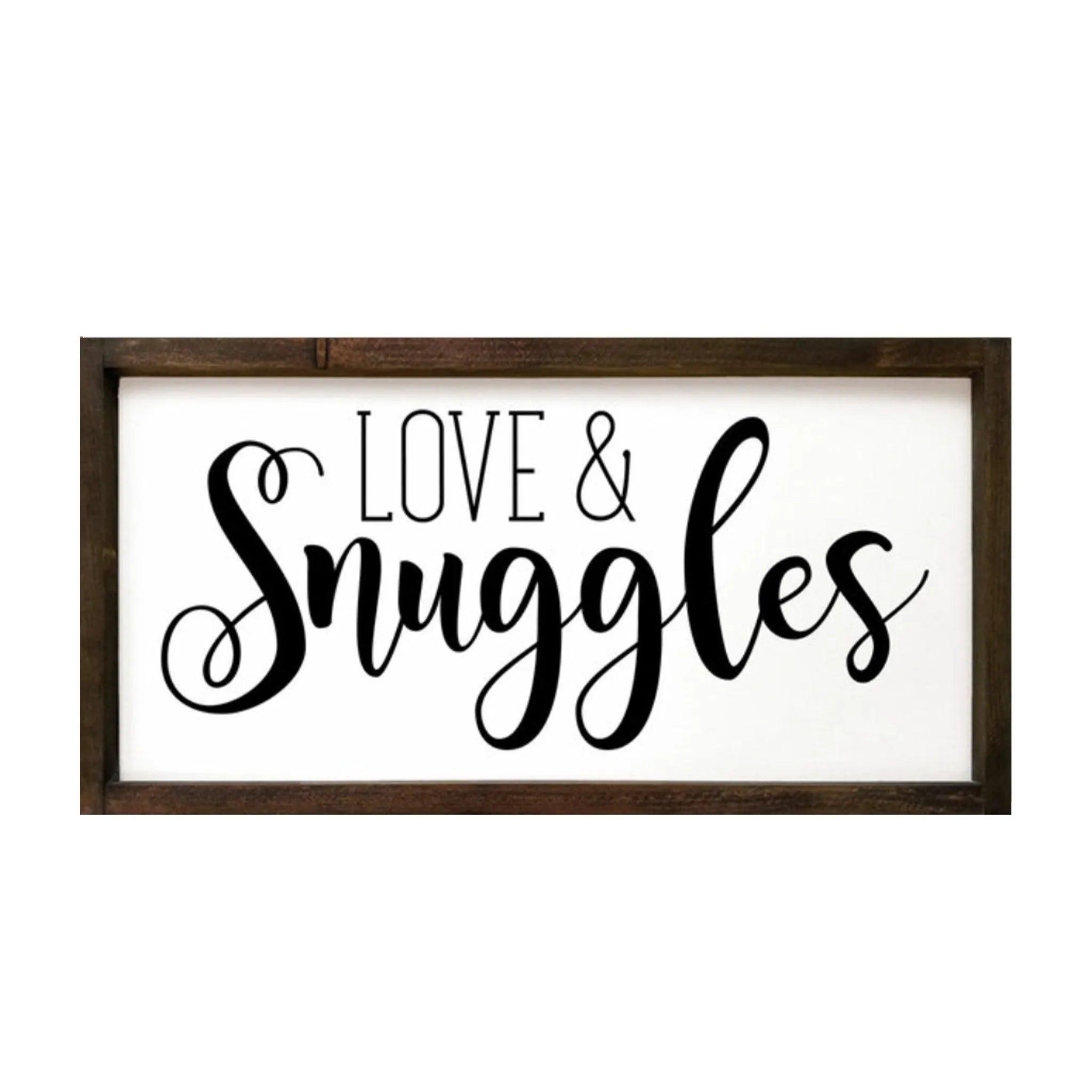 Love and Snuggles - Large Framed Wood Sign - 12"x24" - Festive Fit Home