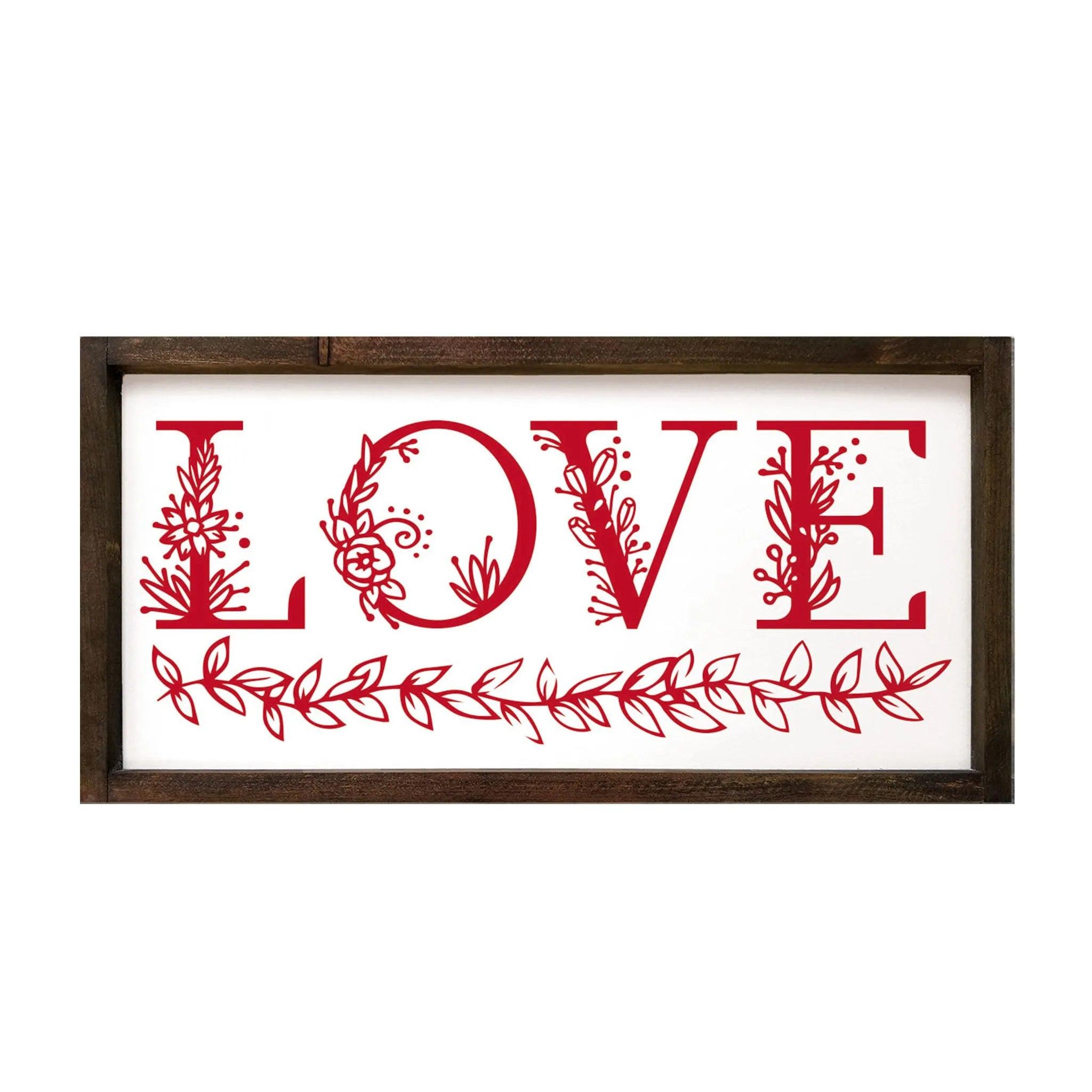 LOVE - Floral - Large Framed Wood Sign - 12"x24" - Festive Fit Home