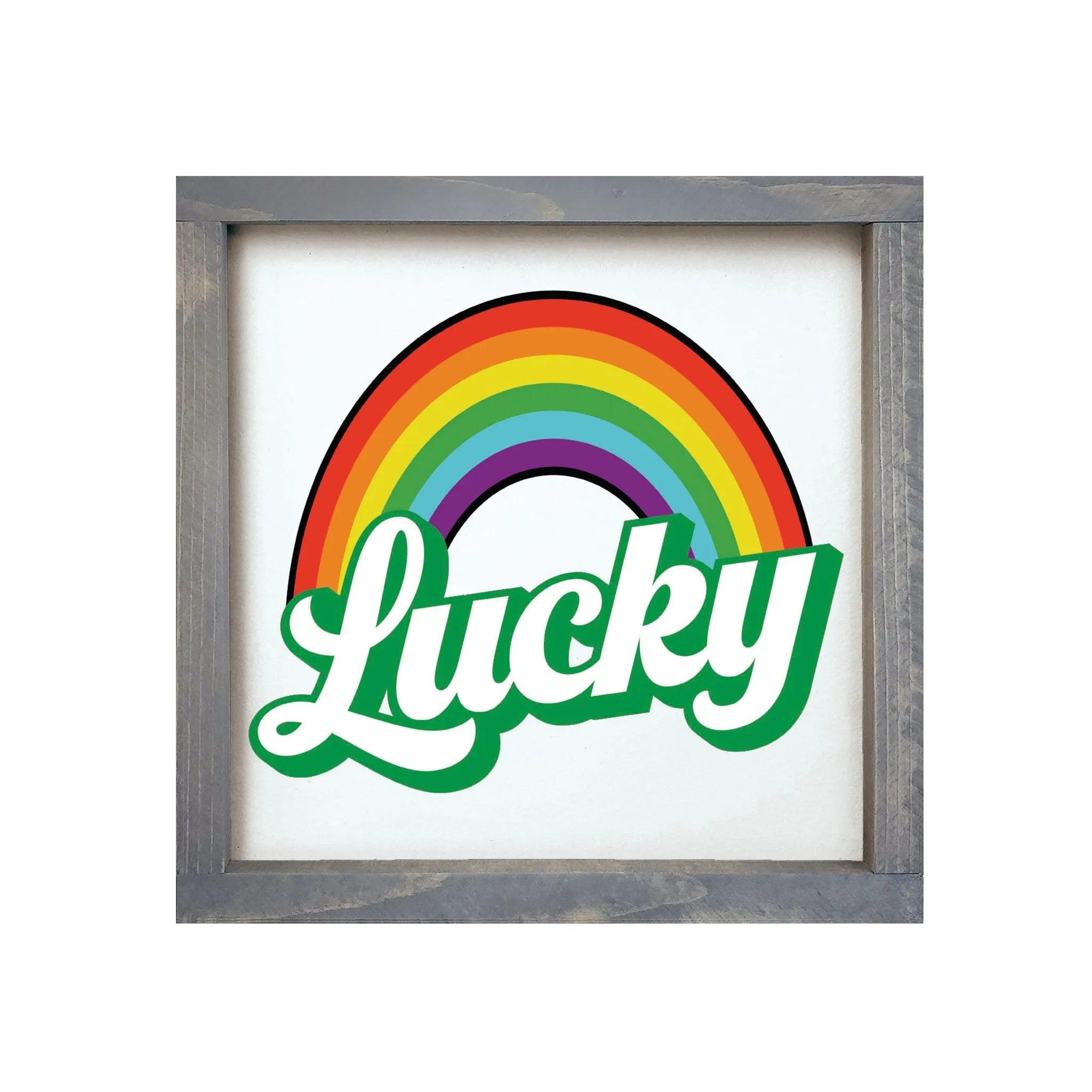 Lucky Rainbow St. Patrick's Themed Framed Wood Sign - 12"x12" - Festive Fit Home