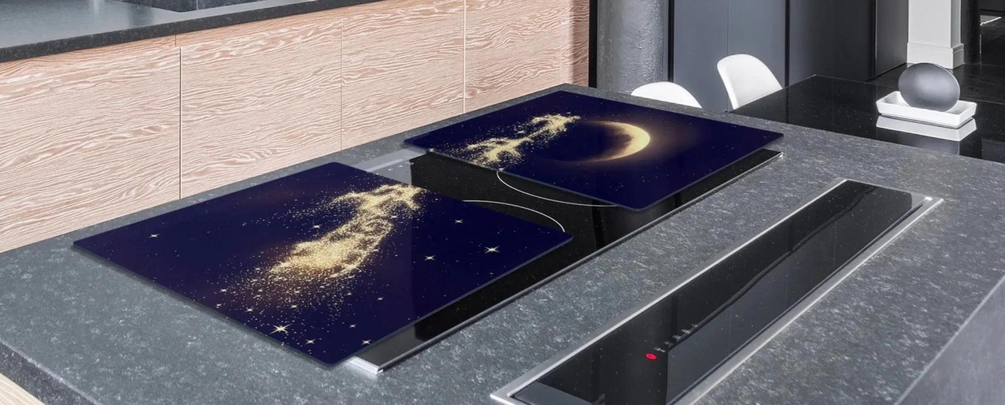 Night Time Santa's Sleigh Glass Range Cover | Charcuterie Board - Festive Fit Home