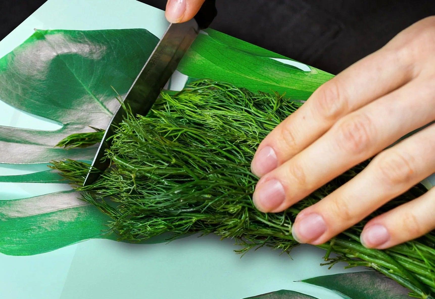 Noodle Board - Green Palms Tempered Glass | Gas and Induction Cook Top Cover | Charcuterie Board - Festive Fit Home