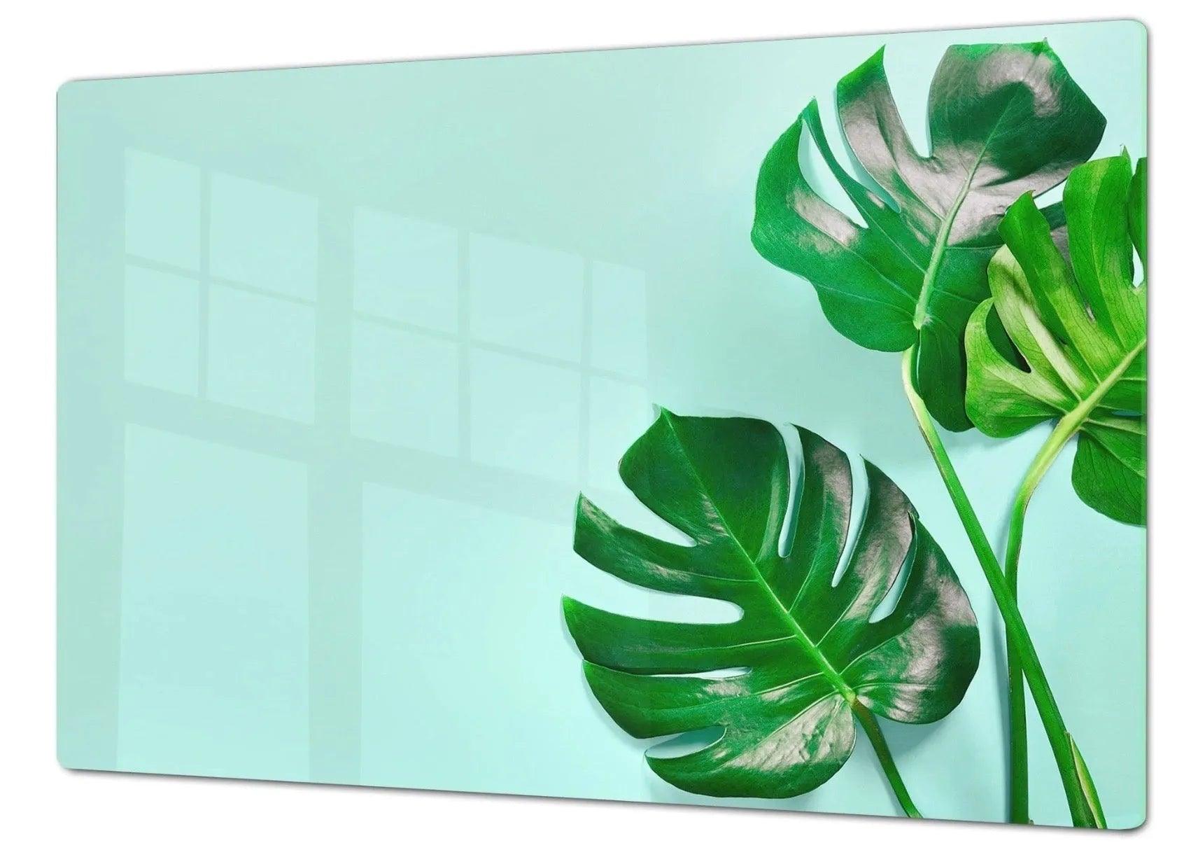 Noodle Board - Green Palms Tempered Glass | Gas and Induction Cook Top Cover | Charcuterie Board - Festive Fit Home