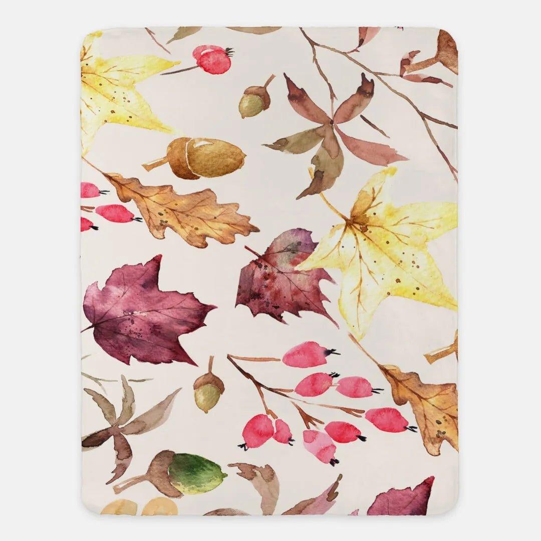 Rustic Fall Leaves Sherpa Throw Blanket - 60" x 80" - Festive Fit Home